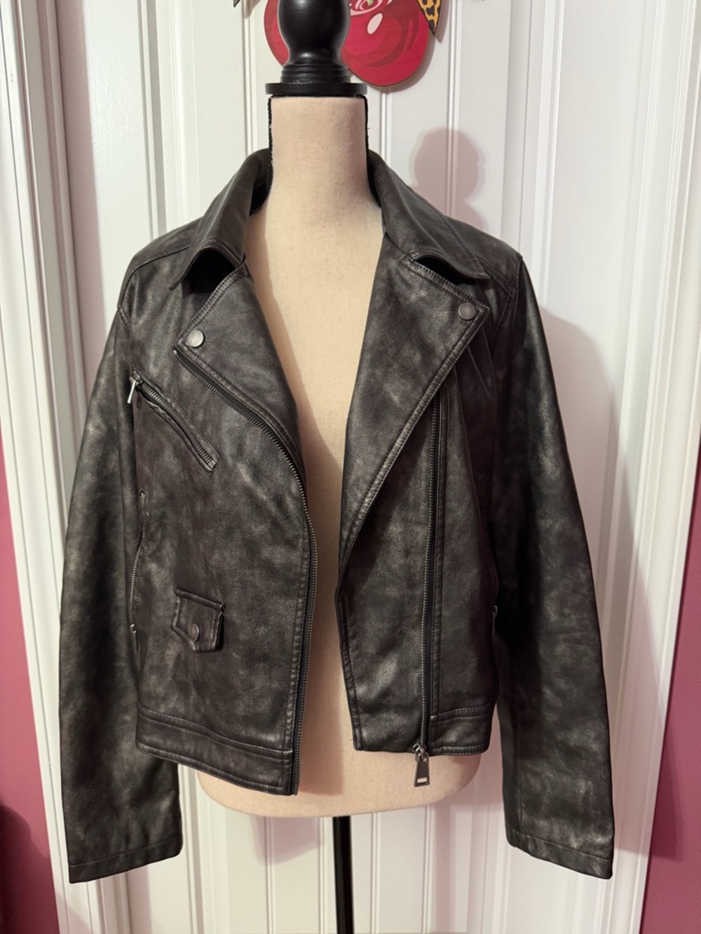 Faux Leather Moto Jacket Size XL